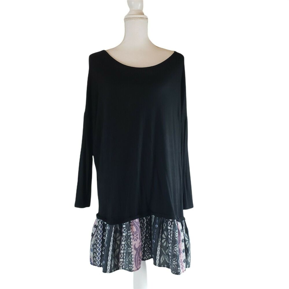 Red Lolly Womens Black Boho Peplum Dress Size Small Long Sleeves Casual